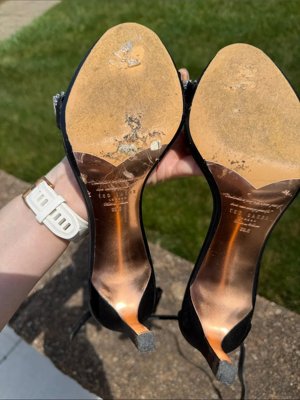 Ted Baker London Black Crystal-Embellished Ankle-Strap Heels